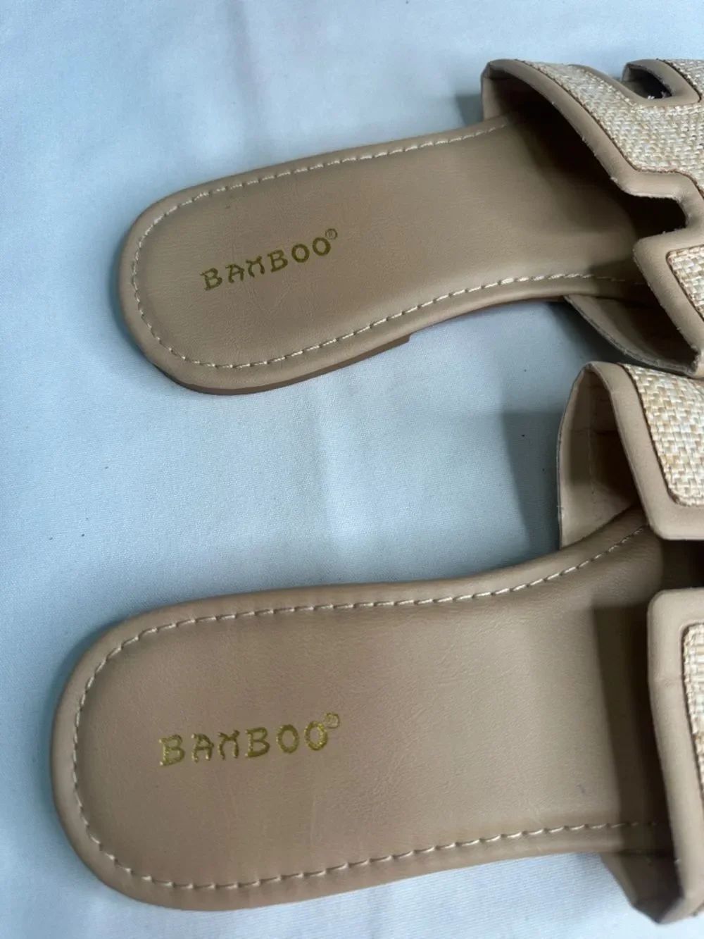 BAMBOO Tan Woven Raffia Slide Sandals - Picture 2 of 4
